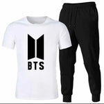 Men BTS Logo Cotton Track Suit White 2Pcs
