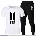 Men BTS Logo Cotton Track Suit White 2Pcs