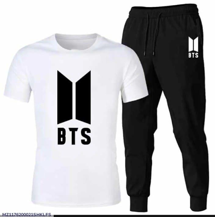 Men BTS Logo Cotton Track Suit White 2Pcs
