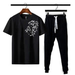 Men Black Lion Printed Cotton Track Suit 2Pcs