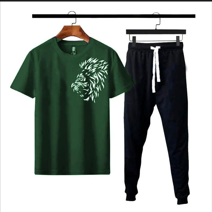 Men Cotton Printed Track Suit Green Black Medium to XL