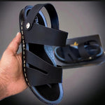 Men's Black Synthetic Leather Sandals Size 6-11