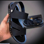 Men's Black Synthetic Leather Sandals Size 6-11