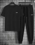 Men Unisex Printed Polyester Track Suit Black Slim Fit