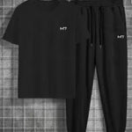 Men Unisex Printed Polyester Track Suit Black Slim Fit