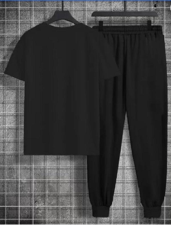 Men Unisex Printed Polyester Track Suit Black Slim Fit